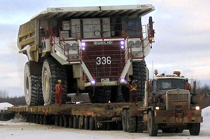 Euclid on the back of a low loader