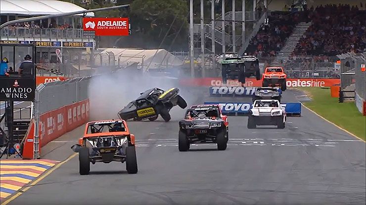 stadium super truck attempted pass go hilariously wrong