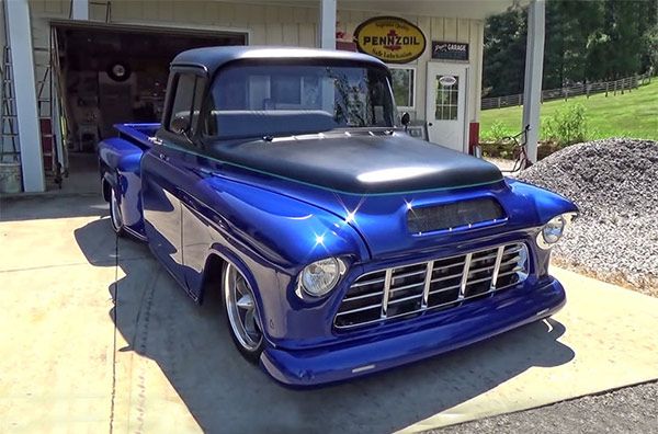 amazing candy blue 1955 chevy street truck