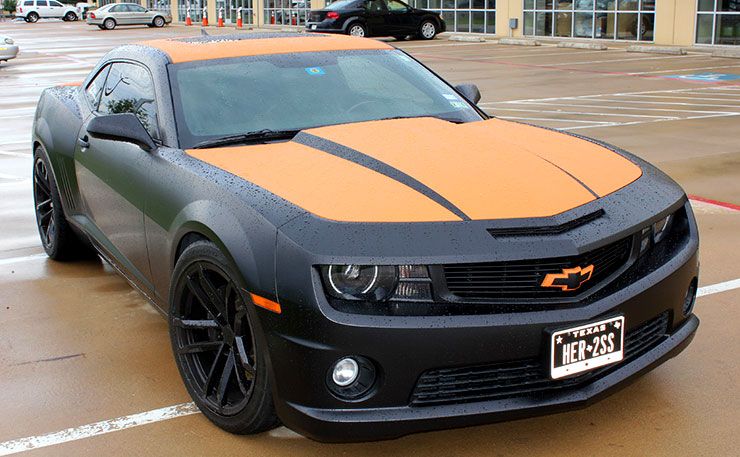 Matte Black and Orange Camaro Wrap
