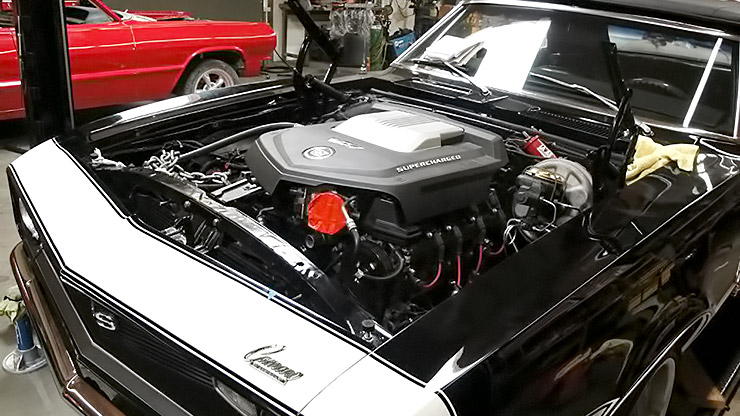 Supercharged LSA CTS-V engine sits in 1968 Camaro
