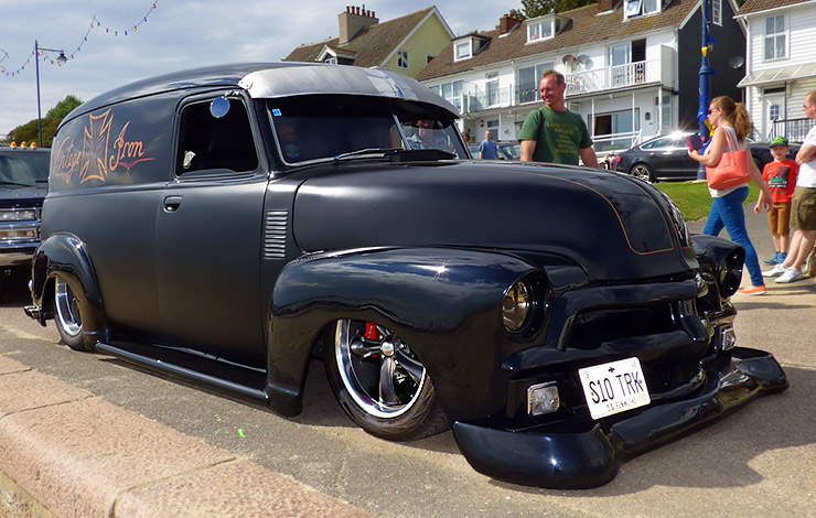 1949 Chevy panel van The Gravel Grazer front three quarter