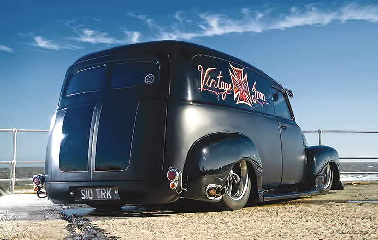 1949 Chevy panel van The Gravel Grazer rear three quarter
