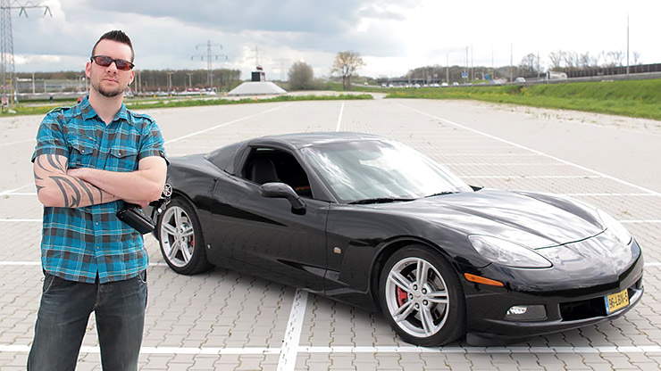 Bjorn Harms with his remote-controlled C6 Corvette