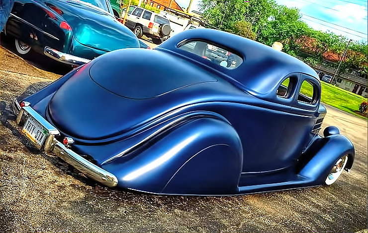 Custom 1936 Ford Coupe - Blue Velvet Dress decklid